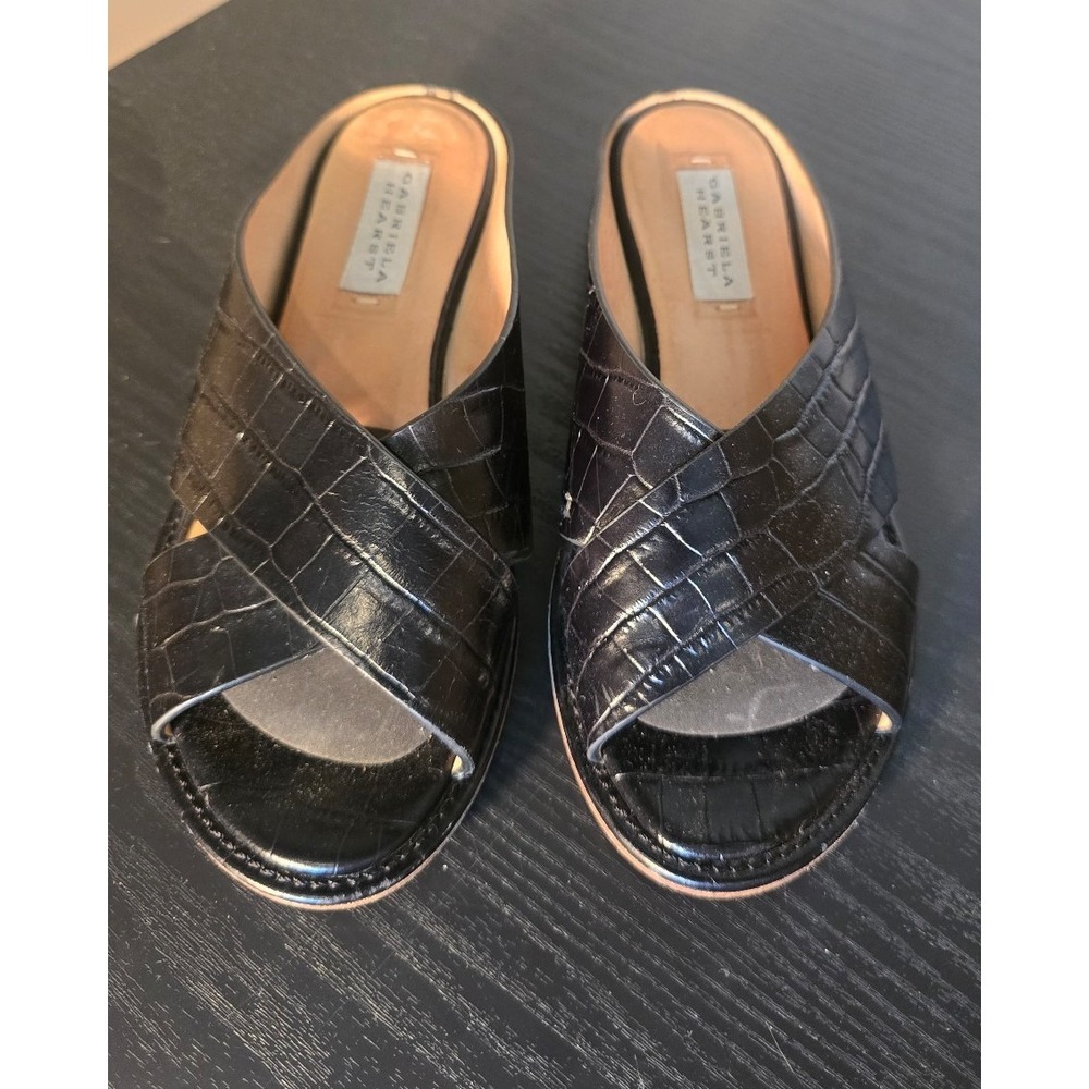 Gabriela Hearst Ellington Croc-Effect Slides black leather - Picture 2 of 8